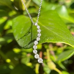 Lovely Natural Diamond and Solid 14k White Gold Journey Pendant Necklace